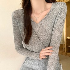 메이첼 브이넥 쇄골 강조 여리여리한 섹시 블라우스