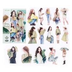 Olive Party Happy Live 感性復古人物少女裝飾貼紙 30p 組, 春天, 1套