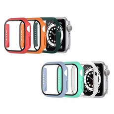 ZELSEN 兼容Apple Watch 全覆蓋一體式 9H鋼化玻璃保護殼 鮮豔6色組, 紅色, 橘色, 白色, 天空藍, 薄荷綠, 深綠色, 1套