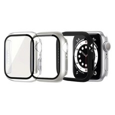 ZELSEN Apple Watch 兼容 全包覆一體式 9H 鋼化玻璃保護殼 基本款 3件組, 透明, 銀色, 黑色, 1套