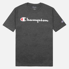 美國 Champion 男女通用透氣經典圖案短袖棉質T恤, 炭灰色