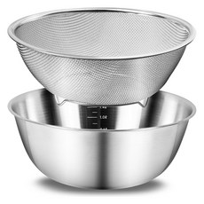 bella cuisine 不鏽鋼攪拌碗 + 濾網 2件組, 1套, 攪拌碗 + 濾網