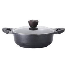 QUEENDOM 電磁爐適用Venice系列附蓋陶瓷不沾雙耳湯鍋, 1組, 24cm, 黑色