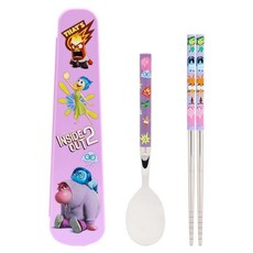 LiLFANT 腦筋急轉彎2 纖巧兒童真空不鏽鋼湯匙筷子收納盒3件組, 筷子 + 湯匙 + 收納盒, 混合色