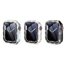 ZELSEN 適用Apple Watch 全包覆式一體成型 9H 水鑽鋼化玻璃保護殼 41mm 3件組, 極光, 星光色, 黑色, 1套