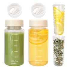 Tritan Timang 搭配刻度量水瓶 350ml + 液位調節蓋 + 濾茶器套裝, 奶油色, 2套