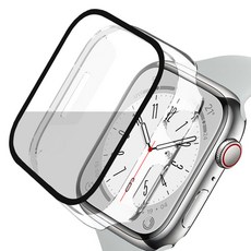 루아러블 애플워치 액정보호 강화유리 풀커버 케이스, 투명, 1개