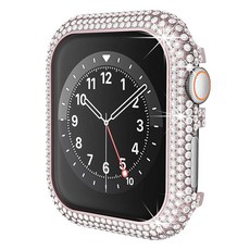 ZELSEN Apple Watch 兼容防撞水鑽金屬硬殼 41mm + 高級收納袋套組, 粉紅色, 1套