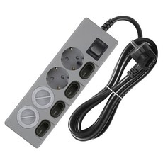 SWEET HOME 韓國製 獨立開關 省電延長線 4孔 + 安全蓋 2p 組, 3m, 灰黑色, 1套