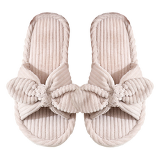 EVER HOUSE 燈芯絨蝴蝶結室內拖鞋, 1個, 象牙白