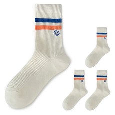 Make Mine 條紋羅紋微笑中筒高爾夫襪, 藍橘色, 4個