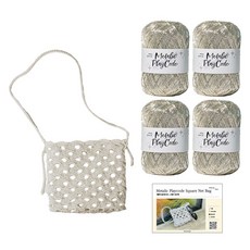 yarna 메탈릭 플레이 코드 스퀘어 네트백 M + 동영상 + 실 4p + 인쇄도안 세트, 1세트, 105리얼화이트실버