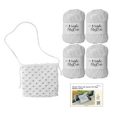 Yarna 金屬感Play Cord方形網袋 M + 教學影片 + 線材4入 + 印刷織圖套組, 102極光色, 1套