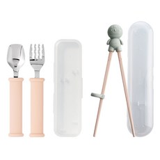 sillymann 兒童矽膠幼稚園必備品套組, 奶油蜜桃, 1套, 5件組