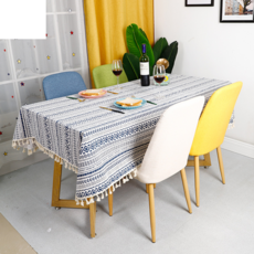 인아트 식탁보, 에스닉 블루 수술, 1개, 140 x 140 cm