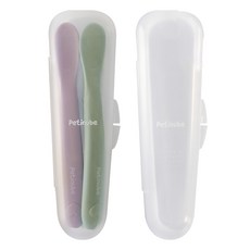 Petinube 嬰兒輔食矽膠餵食湯匙2件組, 丁香紫(第 1 步)、薄荷綠(第 2 步), 1組