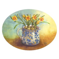 水仙花圓形餐墊, 37.5cm x 29cm, 混合色, 1個
