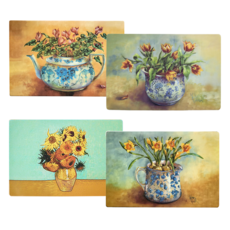 方形餐墊4件組, 水仙花, 仙客來, 向日葵, 鬱金香, 1套, 38.5 x 25.5 cm