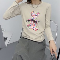 메이첼 여성용 캐릭터 컬러닷 프린팅 긴팔 티셔츠 13486