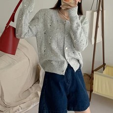 메이첼 여성용 진주 스크레치 라운드넥 니트 가디건 13466