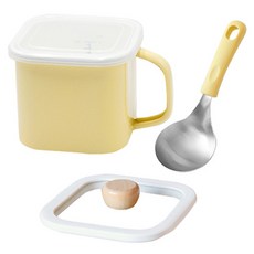 인덕션 법랑 냄비1.45L + 유리 뚜껑 + 서빙 국자 세트, 13.7cm, 옐로우 + 화이트, 1개