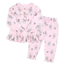 milkmilelolo Esther Bunny 艾絲樂小兔 女童款 迷你花朵泡泡袖暖桃色睡衣上下套裝