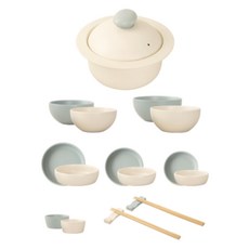 Happy Jeong 韓國蒙古蒸蛋器2號+2人餐具組17p, 奶油色, 天藍色, 9種, 1套