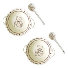 plala 幸運熊麥片碗 + 湯匙組, 混合組, 2套, 奶油色 + 棕色