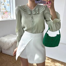 비비에모 트리플 프릴 콩단추 긴팔 블라우스 07142