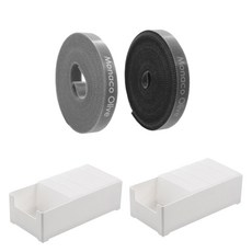 MONACO OLIVE 口袋電線整理盒 10入 + 專用託盤 中型2入組 + 魔鬼氈束帶 2入組, 灰色, 黑色(魔鬼氈束帶), 1套