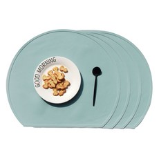 hellogem 北歐半圓形矽膠餐墊, 薄荷綠, 38 x 33 cm, 4個