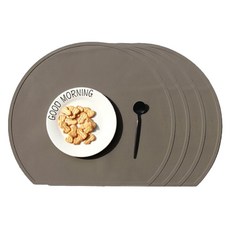 헬로젬 북유럽 반원형 실리콘 테이블 매트, 초콜릿, 38 x 33 cm, 4개