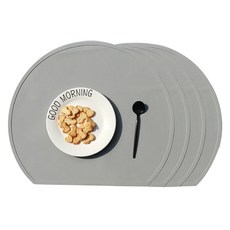 hellogem 北歐半圓形矽膠餐桌墊, 灰色, 38 x 33 cm, 4個