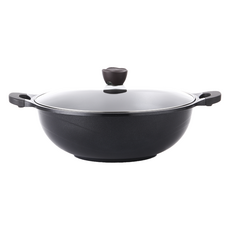 Lacena Venice Black Pearl陶瓷附蓋雙耳大圓鍋, 32cm, 1個, 黑色