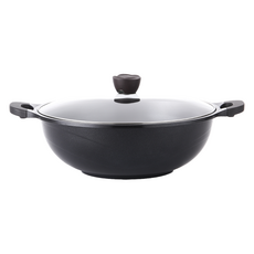 Lacena Venice Black Pearl陶瓷附蓋雙耳大圓鍋, 36cm, 1個, 黑色