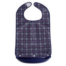 New Silver 老人及成人防水圍兜 用餐 魔鬼氈可拆卸底座 長款, 1個, 深藍格紋