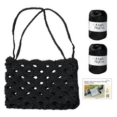 Yarna 金屬感編織繩方形網袋DIY材料包 線材2p + 教學影片 + 印刷圖案 S套組, 1套, 103 黑色