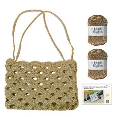 Yarna 金屬感編織繩方形網袋DIY材料包 線材2p + 教學影片 + 印刷圖案 S套組, 1套, 106 香檳金色