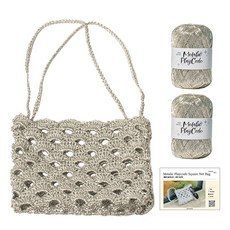 Yarna 金屬感編織繩方形網袋DIY材料包 線材2p + 教學影片 + 印刷圖案 S套組, 1套, 105 真實白銀色