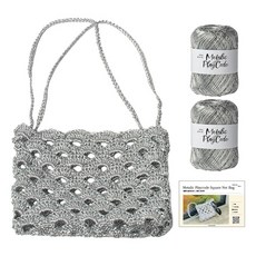 Yarna 金屬感編織繩方形網袋DIY材料包 線材2p + 教學影片 + 印刷圖案 S套組, 1套, 101 銀色