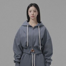 Fanshow 女款日常短版雙向拉鍊素色連帽拉鍊寬鬆版型運動衫