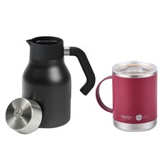 아소부 보온보냉 핸드드립 세트 360ml, 핸들서버 블랙 1L + 얼티밋 머그컵 버건디 360ml, 1세트