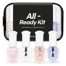 withshyan Olledi 指甲護理4件組+化妝包套組, 基底油&營養劑 + 亮甲油 + 硬甲油 + 指緣油, 1套