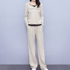 아뗄릭 캐주얼 빅사이즈 니트 후드 티셔츠 + 심플 팬츠 세트 14444