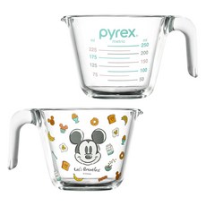 파이렉스 디즈니 내열유리 굿모닝미키 계량컵, 투명, 250ml, 2개