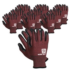 Cheonhamujeok U3 Workman NBR泡棉工作手套雙手組 M, 酒紅色, 10組
