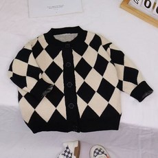 Arbe 兒童菱形緹花針織開襟衫