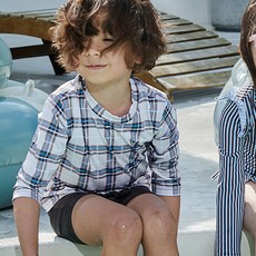 SNEFF 兒童巴洛克風格格紋長袖泳衣防曬衣