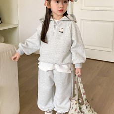 童款小刺繡半拉鍊式連帽上衣+長褲套裝