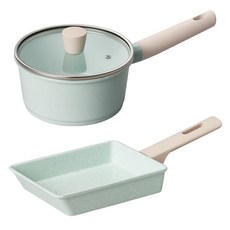 Corelle Brands 康寧餐具 Pyrex IH爐適用Pyrex系列陶瓷不沾鍋具3件組, 藍色, 單柄鍋 18cm+玉子燒煎鍋 21cm+玻璃鍋蓋, 1組